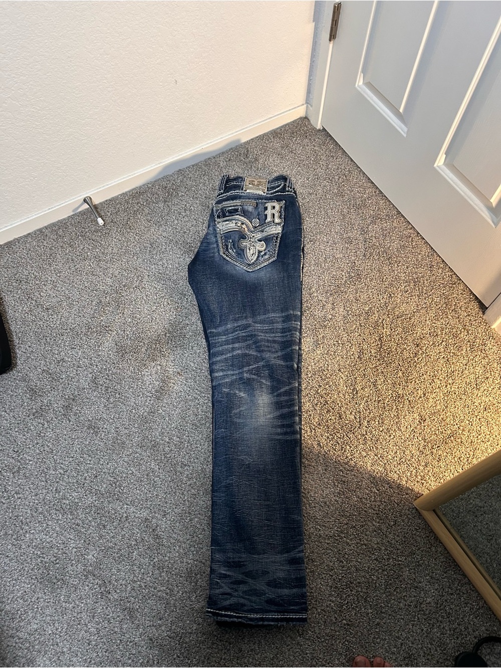 Dark Blue Embroidered Jeans